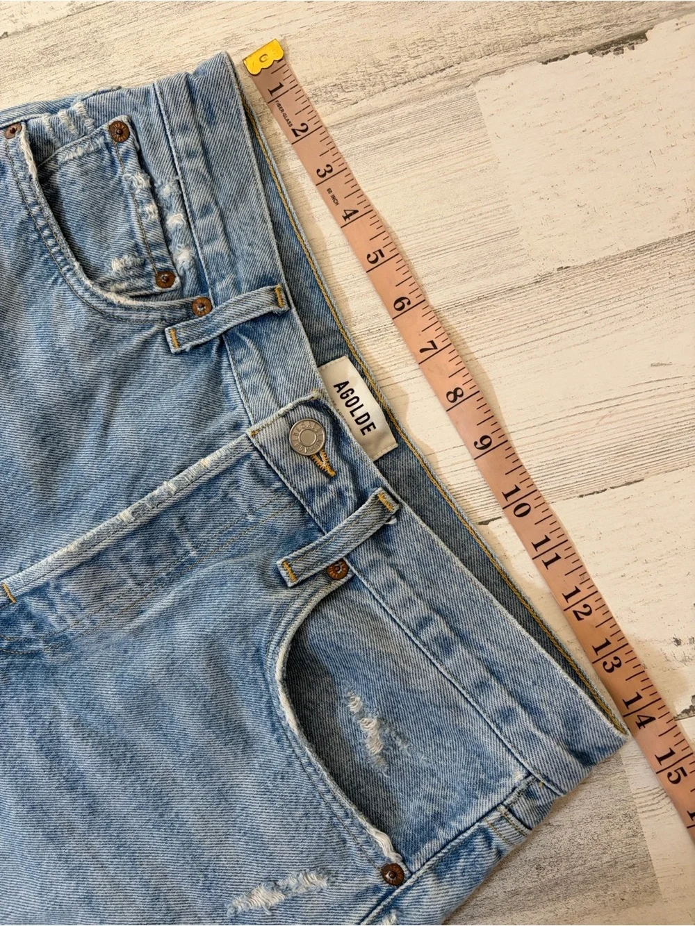 Agolde Parker Long High-Rise Distressed Denim Shorts
